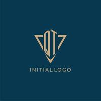 qt logo iniciales triángulo forma estilo, creativo logo diseño vector