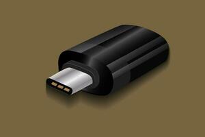 USB tipo C adaptador vector negro color con sombra