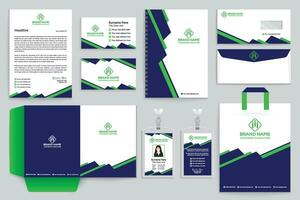 Corporate  green color stationery design vector