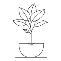 Continuous one line drawing of home plant in a pot tree vector illustration