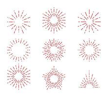 Retro sunburst, sunrise rays, semi circular sunburst, spark firework starburst design set line of light vector illustration.