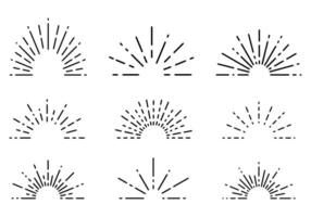 Retro sunburst, sunrise rays, semi circular sunburst, spark firework starburst design set line of light vector illustration.