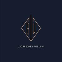 Monogram BW logo with diamond rhombus style, Luxury modern logo design vector