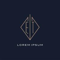 Monogram ET logo with diamond rhombus style, Luxury modern logo design vector