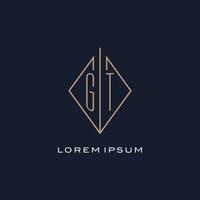 Monogram GT logo with diamond rhombus style, Luxury modern logo design vector