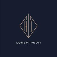 Monogram HI logo with diamond rhombus style, Luxury modern logo design vector
