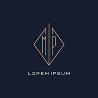Monogram MP logo with diamond rhombus style, Luxury modern logo design vector