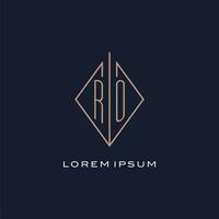 Monogram RO logo with diamond rhombus style, Luxury modern logo design vector