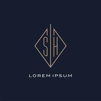 Monogram SH logo with diamond rhombus style, Luxury modern logo design vector