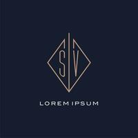 Monogram SV logo with diamond rhombus style, Luxury modern logo design vector