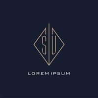 Monogram SU logo with diamond rhombus style, Luxury modern logo design vector