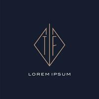 Monogram TF logo with diamond rhombus style, Luxury modern logo design vector