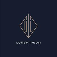 Monogram UL logo with diamond rhombus style, Luxury modern logo design vector