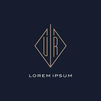 Monogram UR logo with diamond rhombus style, Luxury modern logo design vector