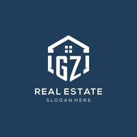 Letter GZ logo for real estate with hexagon style vector