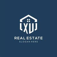 Letter XU logo for real estate with hexagon style vector