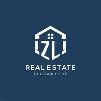 Letter ZL logo for real estate with hexagon style vector