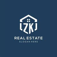 Letter ZK logo for real estate with hexagon style vector
