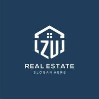 Letter ZU logo for real estate with hexagon style vector