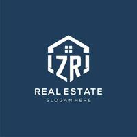 Letter ZR logo for real estate with hexagon style vector