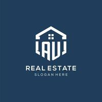 Letter AU logo for real estate with hexagon style vector