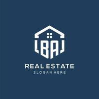 Letter BA logo for real estate with hexagon style vector