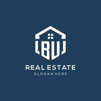 Letter BU logo for real estate with hexagon style vector