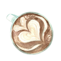 vattenfärg handmålad illustrationer av kaffe, latte konst och Kafé. isolerat vattenfärg illustration kaffe i en vit porslin koppar. vattenfärg mat samling. png