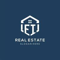 Letter EI logo for real estate with hexagon style vector