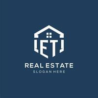 Letter ET logo for real estate with hexagon style vector