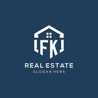 Letter FK logo for real estate with hexagon style vector