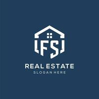 Letter FS logo for real estate with hexagon style vector