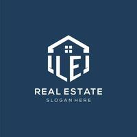 Letter LE logo for real estate with hexagon style vector