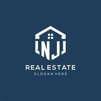 Letter NJ logo for real estate with hexagon style vector