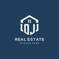 Letter OJ logo for real estate with hexagon style vector