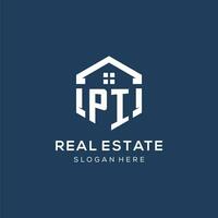 Letter PI logo for real estate with hexagon style vector