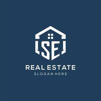 Letter SE logo for real estate with hexagon style vector