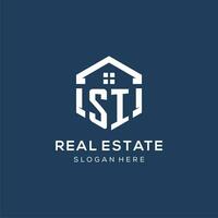 Letter SI logo for real estate with hexagon style vector