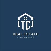 Letter TC logo for real estate with hexagon style vector