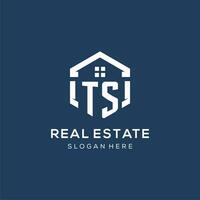 Letter TS logo for real estate with hexagon style vector