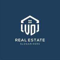 Letter VO logo for real estate with hexagon style vector