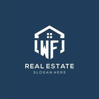 Letter WF logo for real estate with hexagon style vector