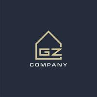 inicial letra gz real inmuebles logo con sencillo techo estilo diseño ideas vector