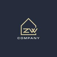 inicial letra zw real inmuebles logo con sencillo techo estilo diseño ideas vector