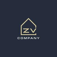 Initial letter ZV real estate logo with simple roof style design ideas vector