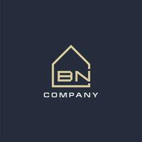 inicial letra bn real inmuebles logo con sencillo techo estilo diseño ideas vector