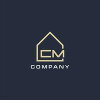 Initial letter CM real estate logo with simple roof style design ideas vector