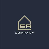 Initial letter ER real estate logo with simple roof style design ideas vector