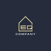 inicial letra eq real inmuebles logo con sencillo techo estilo diseño ideas vector