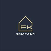 Initial letter FK real estate logo with simple roof style design ideas vector